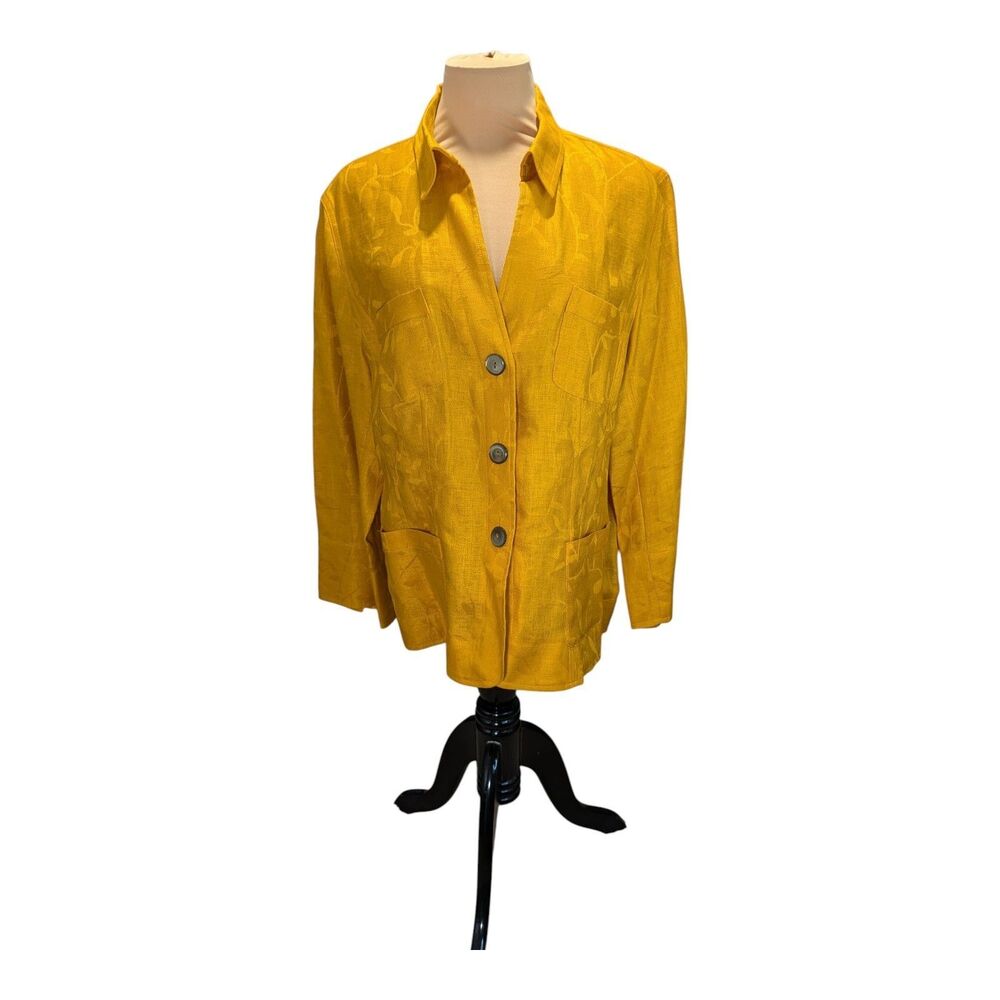 Jones New York Collection Yellow Orange Linen Blazer Jacket Size 16 Luxury Coat